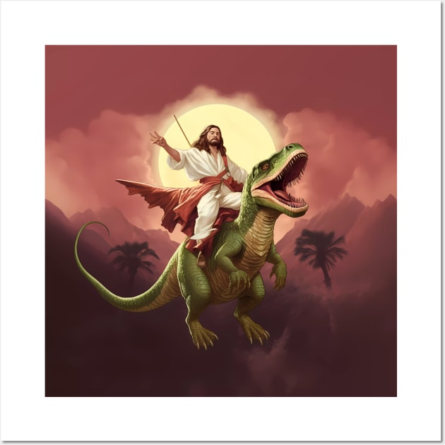 Jesus Riding Dinosaur Wall Art by Acid_rain